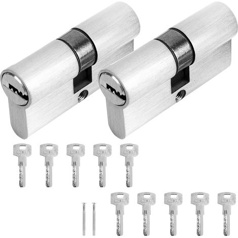 Lot de 2 cylindres de porte 30/30 - Cylindre profilé avec 5 clés - Avec bouton - Pour serrure de porte d'entrée - 6 cm x 1,5 x m x 3 cm (1/5)