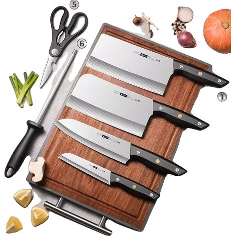 Juego de cuchillos de cocina, calidad profesional, diseño ergonómico, color negro. (1/2)