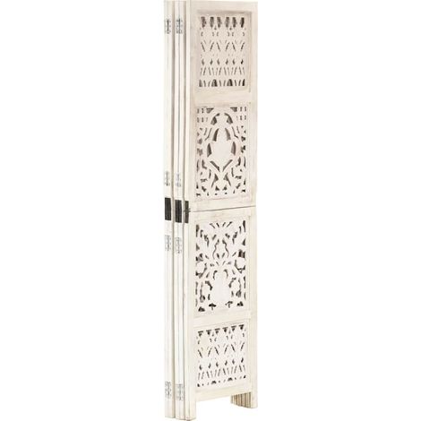 Paravent Cloison de séparation 5 panneaux, Pour Jardin, Balcon, Terrasse Blanc 200x165 cm Bois manguier OIB5456E (1/5)
