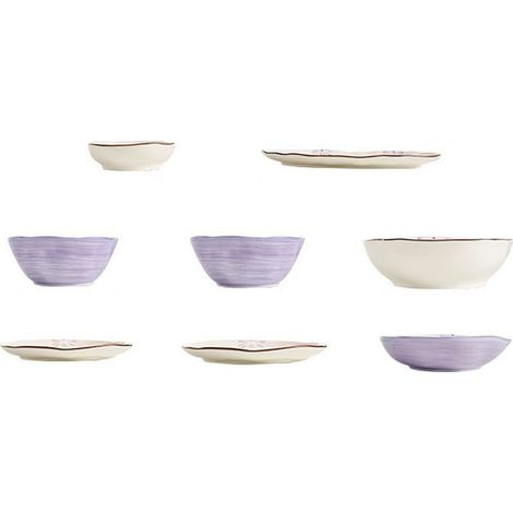 Bol en céramique violette 5 pièces, élégant bol à soupe pour salade, pâtes, riz, dessert (1/5)