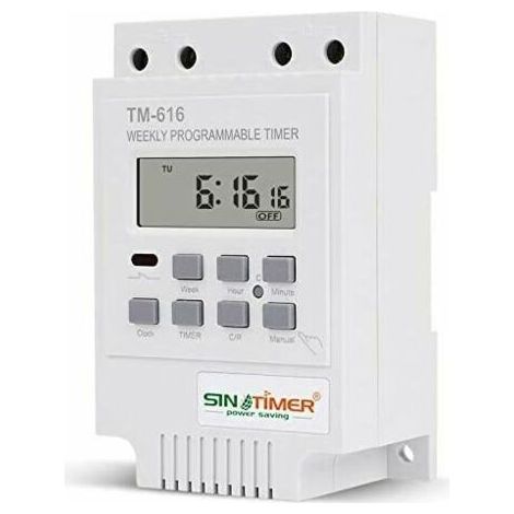 Programmateur Interrupteur Relais TM616, Minuterie Horaire Hebdomadaire Électrique Numérique 12V avec Écran LCD Numérique - Blanc