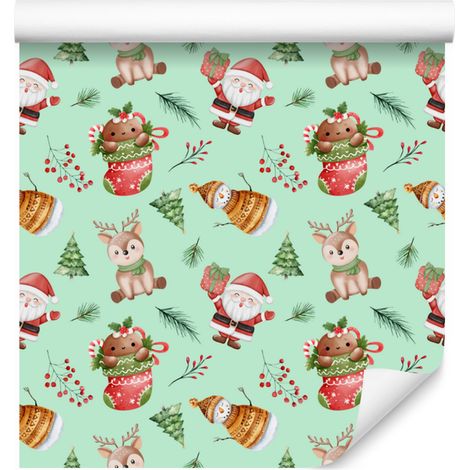 Papier peint de Noël menthe et beige pour salon et chambre 50x1000 cm (1/5)