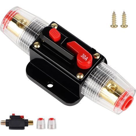 30A Auto Disjoncteur 12V-24V DC Disjoncteur de Voiture Auto Disjoncteur Étanche avec Réinitialisation Manuelle Disjoncteur de Puissance Porte-fusible de Disjoncteur pour Auto Stéréo Audio (1/5)