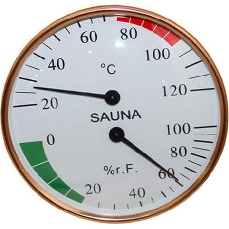 Hygromètre mural pour sauna, 10 x 10 x 3 cm, doré et blanc, avec thermomètre et humidité, accessoire pour sauna à vapeur (1/5)