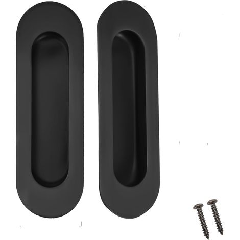 Poignées de porte encastrées - conviennent aux portes de grange, aux armoires, aux portes pliantes, etc. - 2 pièces, noires, 120 x 40 mm (1/5)