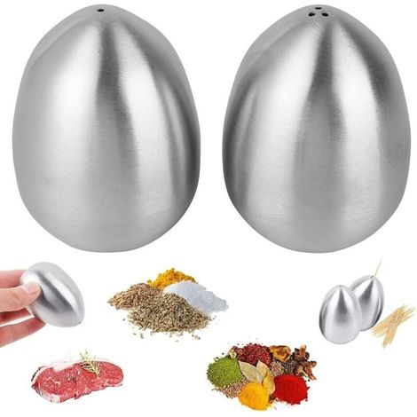 Lot de 2 pots à épices en acier inoxydable Poivrière barbecue Salière en forme d'œuf (1 trou et 3 trous) (1/5)
