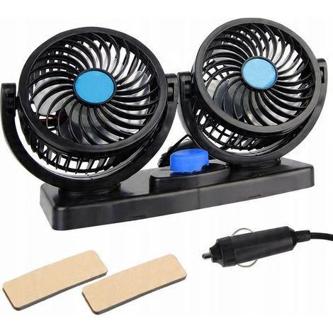 Doppel Autolüfter 12 V Lüfter Zwei Lüfterköpfe & 2 Geschwindigkeitsstufen 360° drehbar & energiesparend Leise & Kompakt Für Auto, Wohnmobil & SUV