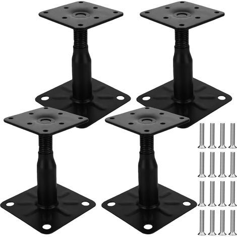 Lot de 4 supports de poteau, 100 à 150 mm, galvanisés, hauteur réglable, avec 16 vis, en acier galvanisé, pied de support pour terrasses, clôtures, abris, pergolas, travaux de construction (1/5)