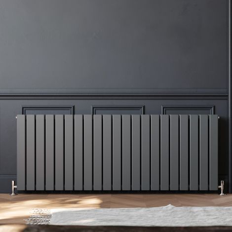 ELEGANT 600x1596mm Horizontal Designer Double Flat Panel Column Radiator Anthracite Central Heating with ChromeThermostatic Radiator Valves (1/5)