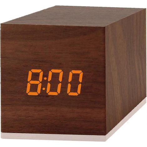 Réveil numérique en bois avec affichage électronique LED de l'heure, 3 alarmes doubles, petit réveil électrique en bois de 6,35 cm de côté pour chambre à coucher ou lit. (1/5)