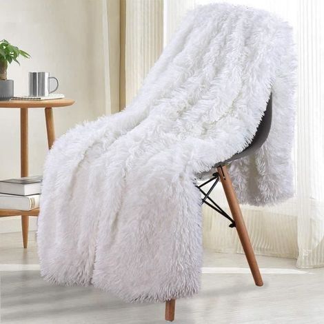 1 pièce Plaid Sherpa, super doux, couverture polaire blanche 130x160 cm, pour canapé ou lit, usage intérieur