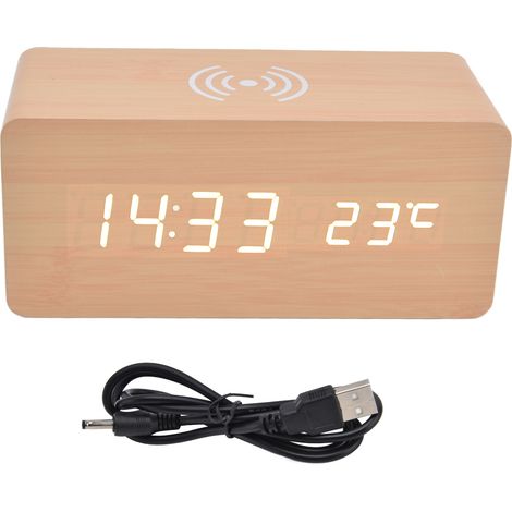 Réveil numérique avec charge sans fil, détection automatique de température, horloge LED électronique stable et sûre (1/5)