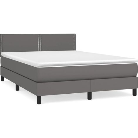 Maison Exclusive - Sommier à lattes de lit avec matelas Gris 140x190 cm Similicuir (1/5)