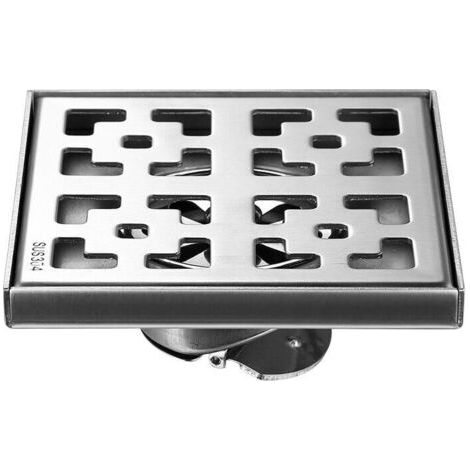 Caniveau de douche carré brossé 15 x 15 cm, siphon de sol en acier inoxydable avec grille amovible, filtre à cheveux, siphon de douche de salle de bain