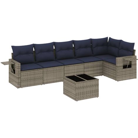 7-teiliges Gartensofa-Set mit Kissen, grau, Polyrattan vidaXL (1/5)