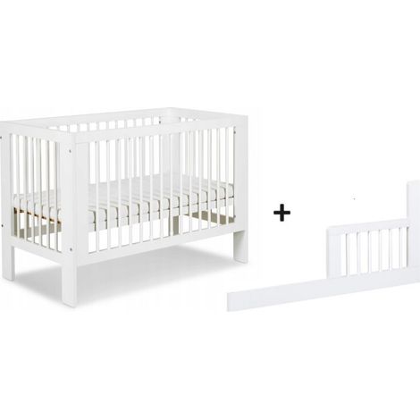 Lit bébé 120x60cm Blanc OLIVE barreaux amovible et barrière de sécurité inclus (1/3)