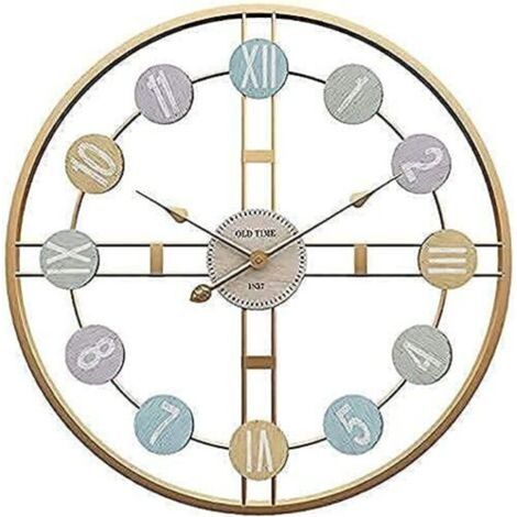 Horloge Murale Ronde Rétro 40cm Horloge Chiffres Romains Métal Décor de Chambre (Or)