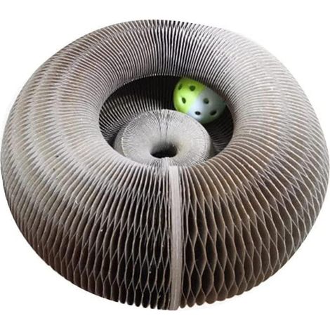 Griffoir magique pour animaux avec clochette, forme ronde, papier ondulé, texture alvéolée, écologique et recyclable (1/5)