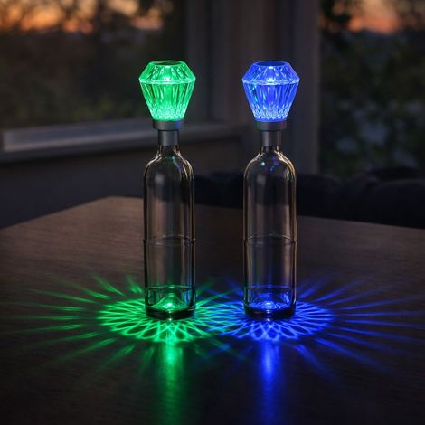 2er Set LED Tischleuchte Flaschenlampe Akku Dekoleuchte Tischlampe Kristall Touchdimmer Flaschenleuchte, RGB Farbwechsel, DxH 11 x 16,9 cm
