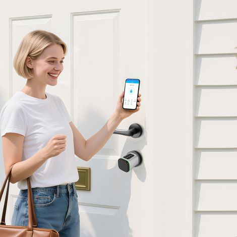 【Maison connectée】Code Elektronisches Türschloss Haustür für Intelligentes Zuhause, IP65 Wasserdichtes Tür-Schließzylinder mit RFID-Karte, APP, clé manuelle, Geeignet für Türen von 35-45mm Dicke (1/5)