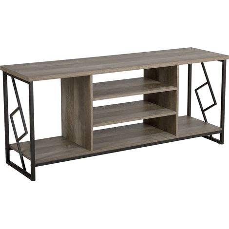 Mueble TV acabado en madera oscura para TV de hasta 60ʺ unidad multimedia con marco de metal negro y estantes abiertos Forres