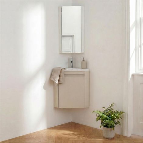 Ensemble LISA lave-mains d'angle suspendu, vasque, robinet et armoire (1/5)
