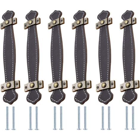 Poignée Cuir 6 pièces Poignées en Cuir pour Meuble Cuir Poignée de Porte Poignées de Tiroir en Cuir Poignée de Cabinet pour Armoire Cuisine et Porte Noir (1/5)