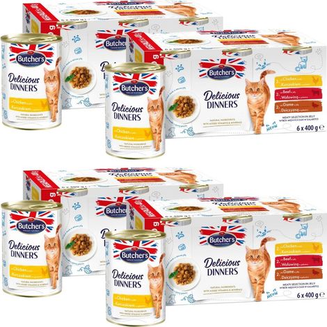 Sélection de plats de viande en gelée BUTCHER'S Delicious Dinners - nourriture humide pour chats - 24x400g (4x(6x400g))