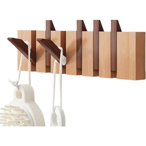Porte-manteau mural en forme de piano - Porte-manteau rabattable à 6 crochets - Décoration murale pour entrée - 1 pièce (Bois, coloris bicolore) (1/5)