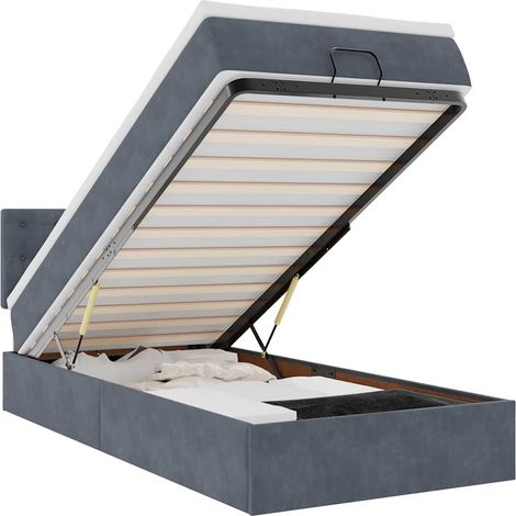 Lit simple Lit adulte Cadre de lit ottoman avec matelas gris foncé 80x200 cm velours (1/5)