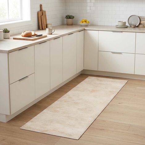 vidaXL Alfombra de cocina hormigón crema 150 x 45 cm 100% Poliamida (1/4)