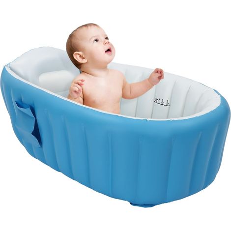 Aufblasbare, faltbare Babybadewanne mit Luftpumpe, aus PVC, rutschfest, 98 x 64 x 28 cm, für Säuglinge, blau (1/5)