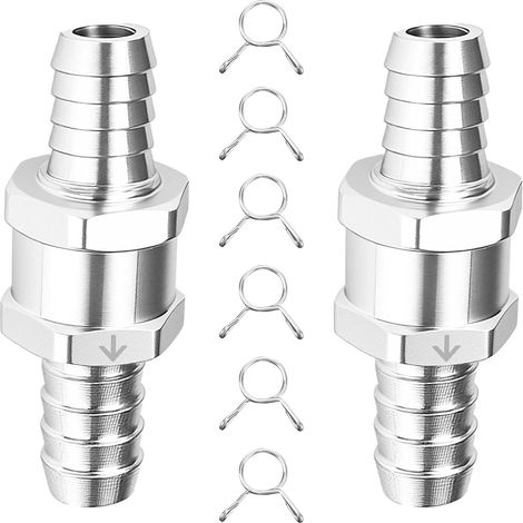 Lot de 2 clapets anti-retour de carburant - 12 mm - En aluminium - Valve anti-retour - Tuyau diesel - Avec 6 pinces à ressort - Pour essence, diesel, marine, eau (12 mm) (1/5)
