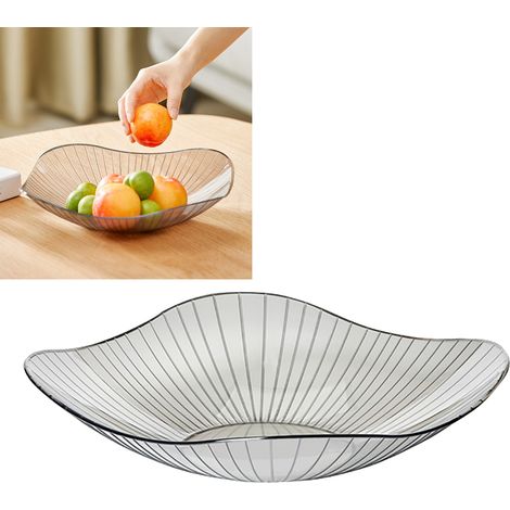 Assiette à fruits grise transparente, grand bol de service en plastique, bol à bonbons/snacks fait main pour salon, restaurant ou fête. (1/5)