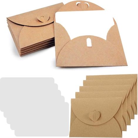 Irovami Mini-enveloppes kraft cœur 50 – Avec cartes vierges – Idéal pour invitations, St-Valentin, artisanat (1/5)