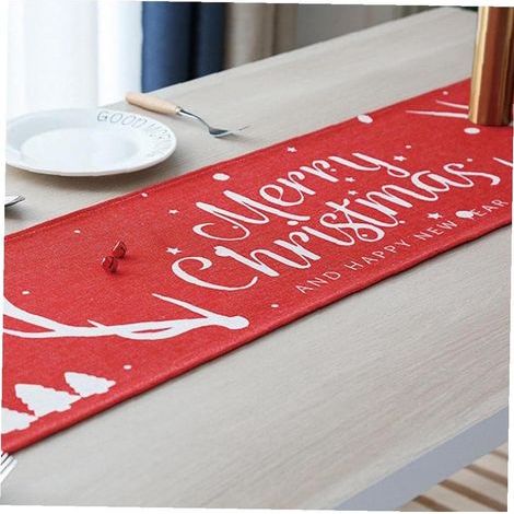 Autre décoration pour Noël,Chemin de table lavable de Noël Nappe imprimée de cerf de joyeux Noël pour les réunions de vacances, le dîner，30x240cm (1/5)