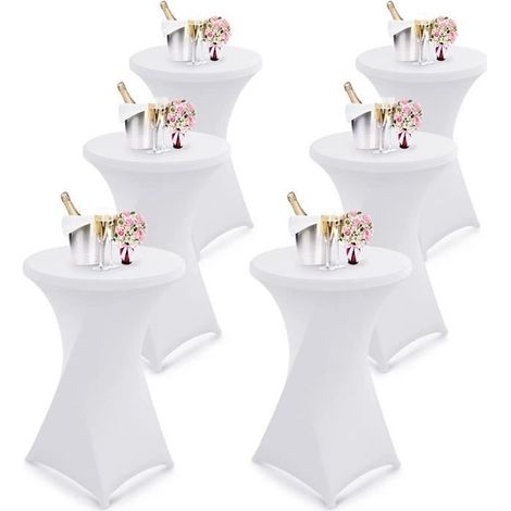 Lot de 6 Nappes de Bar Stretch pour Tables Hautes/Table Bistrot/Table Diamètre 70-75 cm en Blanc (1/4)