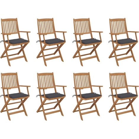 Lot de 8 Chaises de jardin pliables Chaises d'extérieur avec coussins Fauteuil de Jardin Bois d'acacia 37003 (1/5)