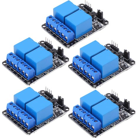 Module relais 2 canaux (5 pièces) avec optocoupleur d'isolation, compatible ABS et automate programmable (AVR 51 PIC). (1/5)