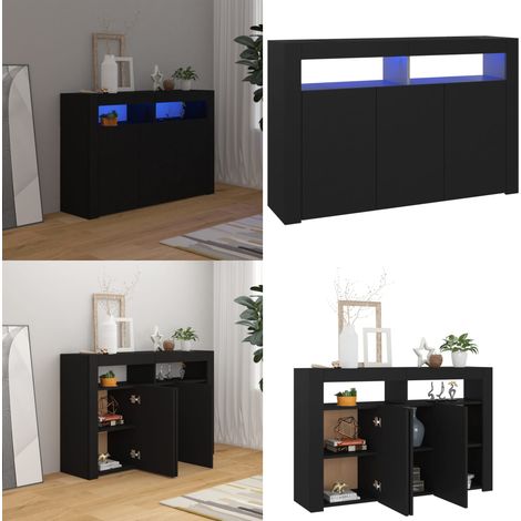Buffet avec lumières LED noir 115,5x30x75 cm - Meuble De Rangement - Buffet Moderne - Meuble TV - Éclairage Led - Décoration Intérieure - Home & Living