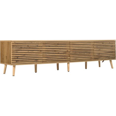 Meuble TV 75 pouces 4 portes, 180 x 40 x 46 cm, naturel, MDF et aggloméré (1/5)