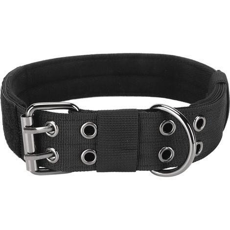 Verstellbares Hundehalsband mit stabiler Schnalle und Klettverschluss, für mittelgroße und große Hunde, schwarz, Größe L (1/5)