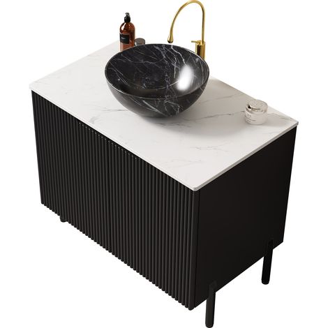 Mobile bagno con lavabo da appoggio 76 cm nero e bianco con doppie ante HOMVRA (1/4)