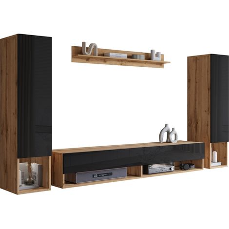 Conjunto de salón Sarasota 176, Roble wotan + Negro brillante