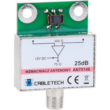 Amplificador de antena blindado de 25 dB para optimizar la recepción de TV.