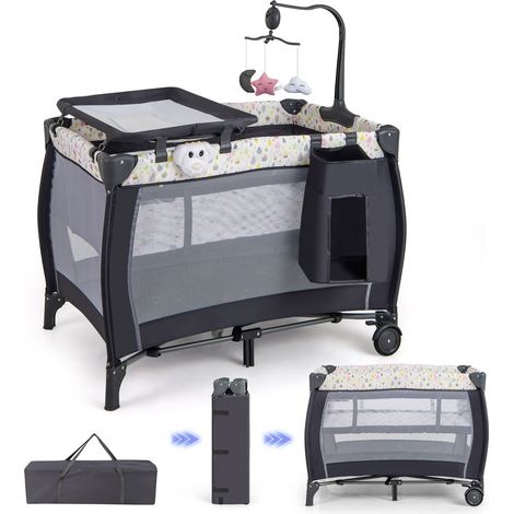 COSTWAY 3 in 1 Baby Activity Center Foldable Pack and Play-Dark Grey (1/5)