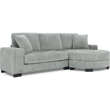 ELVMI Divano angolare 4 posti con pouf ovale reversibile e 2 cuscini in schiuma, in Corduroy, Grigio (1/5)