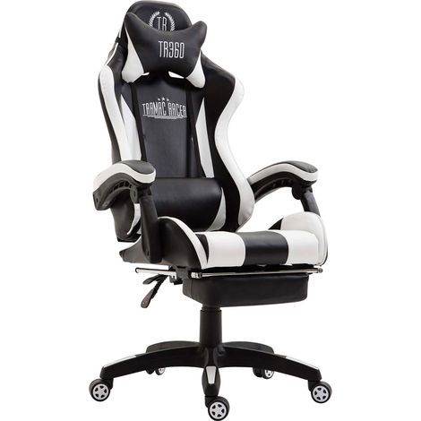 Chaise de jeu Le cuir d'imitation équipé de repose de pied élégante et confortable différentes couleurs colore : noir blanc (1/5)