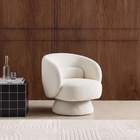 Fauteuil pivotant. rotatif 360° en tissu avec coussin crème - L 76 x P 76 x H 76.5cm - Elias