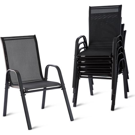 Relaxdays garden chairs, set of 6, high-back, armrests, stackable, up to 150 kg, polyester, metal, anthracite (1/5)